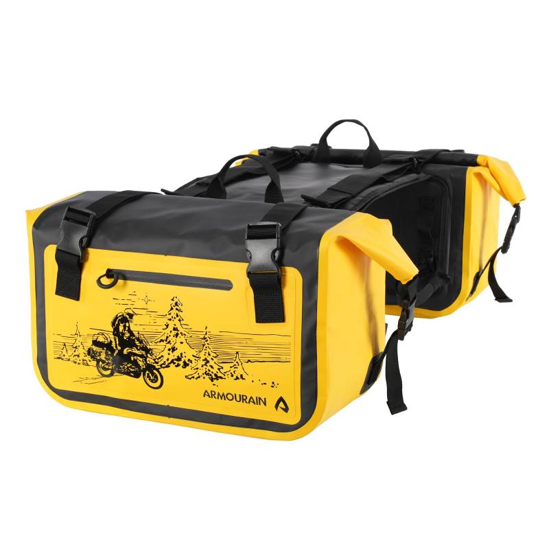 ARMOURAIN Motorrad Seitentasche 50L (25L*2) Kofferraum Sitztasche Satteltasche Motorradzubehör (Gelb) von ARMOURAIN