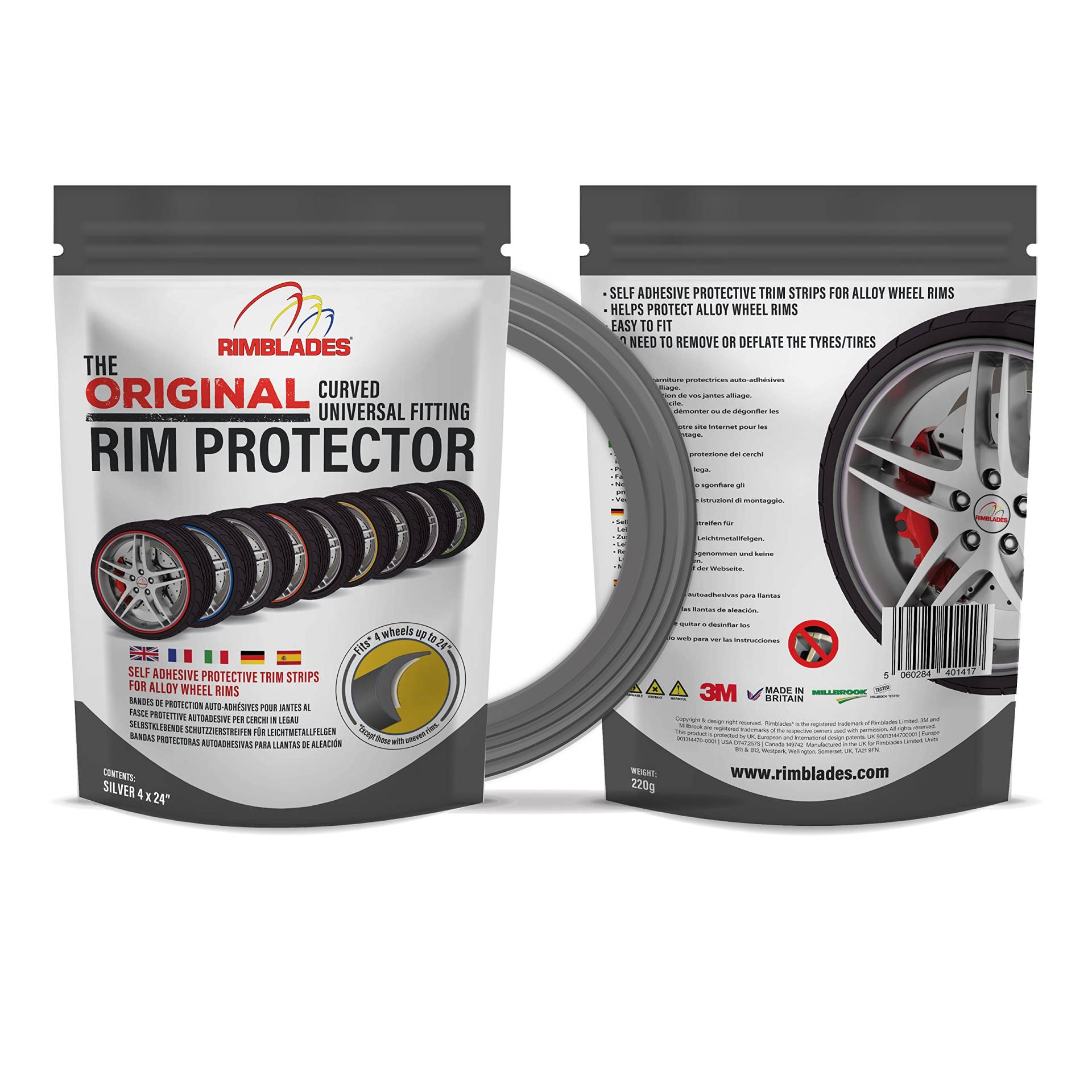Rimblades Ultra NEU 2022 universal FELGENSCHUTZ & STYLING Felgenschutzring Alu Felgen Ringe Felgenrandaufkleber Felgenstyling Felgenhornschutz Rim Protector Guard Ringz (Grau) von AROBA