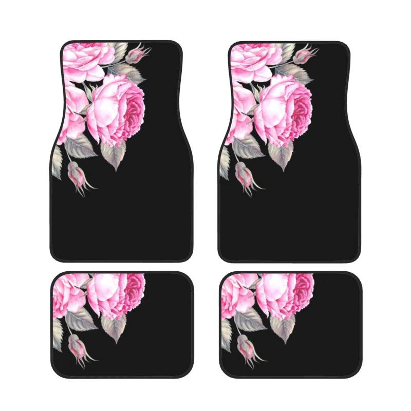 Auto-Fußmatten mit rosa Blumen, komplettes Set, 4-teilig, wasserdichte Gummi-Bodenmatten für ultimativen Schutz und Stil von AROONS