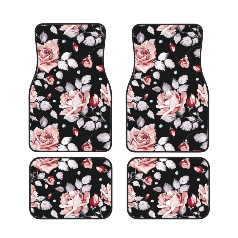 Auto-Fußmatten mit rosa Blumen, komplettes Set, 4 Stück, wasserdicht, Gummi-Fußmatten für ultimativen Schutz und Stil von AROONS