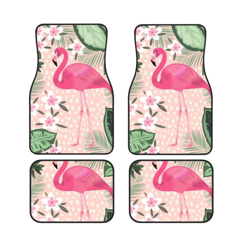 Flamingo Auto-Fußmatten, vollständiges Set, 4-teilig – wasserdichte Gummi-Fußmatten für ultimativen Schutz und Stil von AROONS