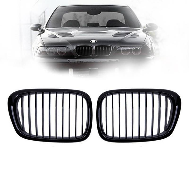 ARRPO Frontgrills 1 Paar Auto-Frontstoßstangengrill ， for BMW ， for E39 5er 525 528 99-04 Einzellamellenlinie Glänzend Schwarz Grill Ersatzteil von ARRPO