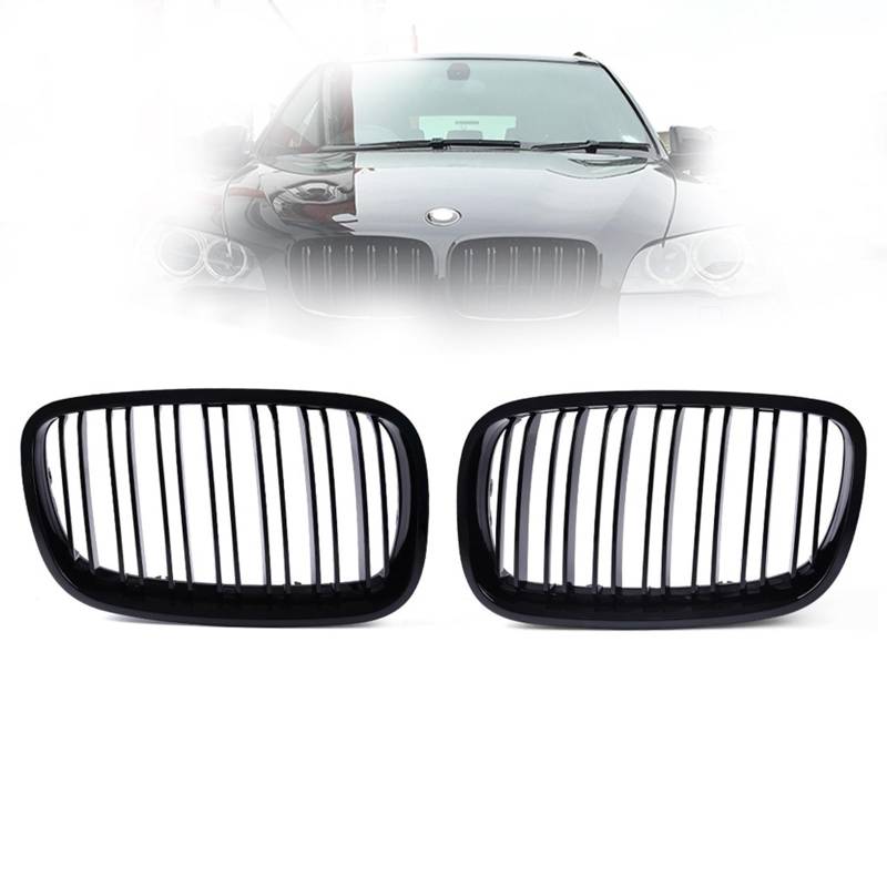 ARRPO Frontgrills 2 STÜCKE Car-Styling-Frontgrill Doppellamellengrill ， for BMW ， for X5 E70 X6 E71 2008-2013 Stoßstangen-Renngrills Car51137307599 51137307600 von ARRPO