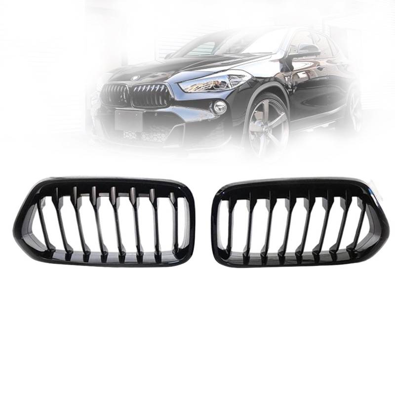 ARRPO Frontgrills 2 STÜCKE Frontstoßstangengrill Glänzend Schwarz ， for BMW ， for X2 F39 2018 2019 2021 Single Line 1 Lamellen Racing Grills Autozubehör von ARRPO