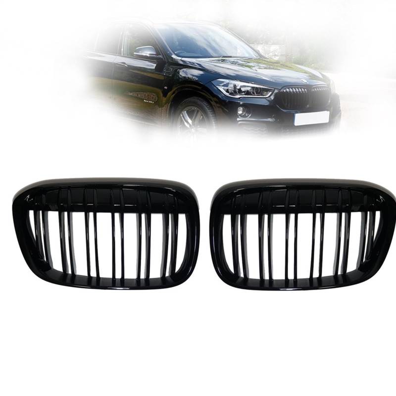 ARRPO Frontgrills Auto-Frontstoßstangengrill Racing Grille, for BMW, for X1 F48 F49 2016-2019 XDrive Double Line Lamellengrills M Style 51117383363 51117383364 von ARRPO