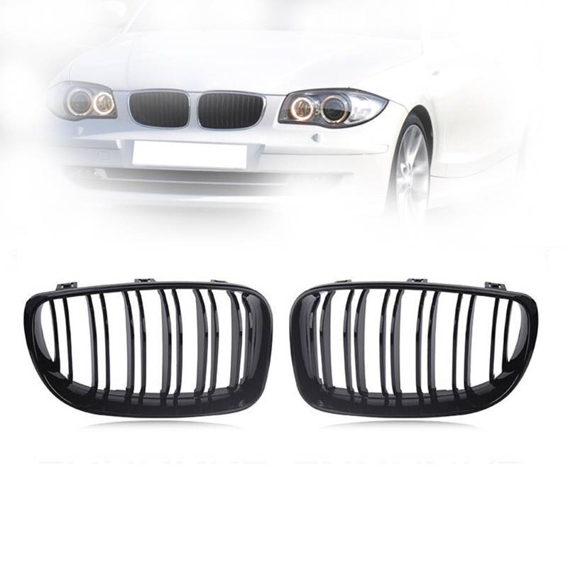 ARRPO Frontgrills Ersatz-Frontgrill mit Doppellinie, for BMW, for E81 E82 E87 E88 1er-Reihe 2007-2013, schwarz glänzend, 2-zeiliger Renngrill 51137354949 51137354950 von ARRPO