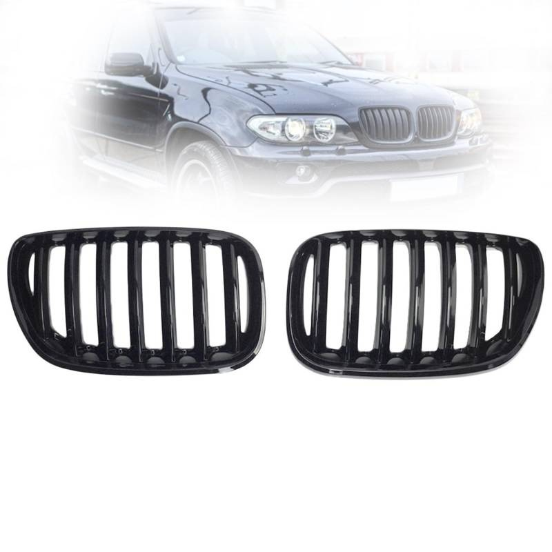 ARRPO Frontgrills Ersatzgrill for die vordere Haube Links und rechts, for BMW, for E53 X5 LCI 2004 2005 2006, schwarz glänzend, 1-Lamellen-Renngrill von ARRPO