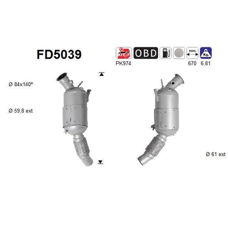 AS Dieselpartikelfilter BMW 1er E81 120 3er E90 320 5er E60 520 von AS