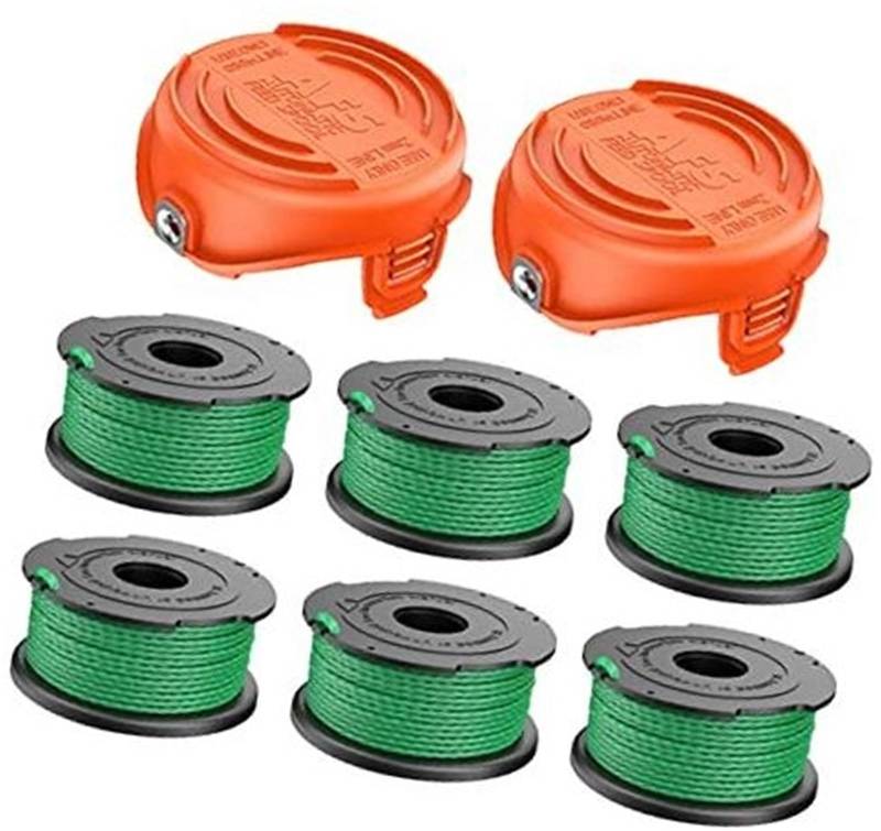 ASDGH Fadentrimmer-Spulenschnur, for Black and Decker, 2 mm, 20 Fuß, Autofeed-Ersatzspulen, for GL8033 GL9035 Rasentrimmer-Trimmerkappe, for 90583594 (6 Spulen + 2 Kappen) Gartentrimmerspule von ASDGH
