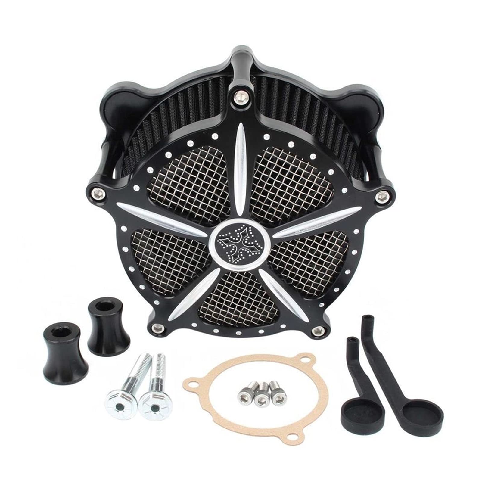 ASDGH Motorrad-Luftfilter CNC Craft Cleaner Ansaugfilter, for Harley, Touring FLHX FLH Street Glide Road King Classic 17-2020 Softail Motorrad-Luftfilter(Black) von ASDGH