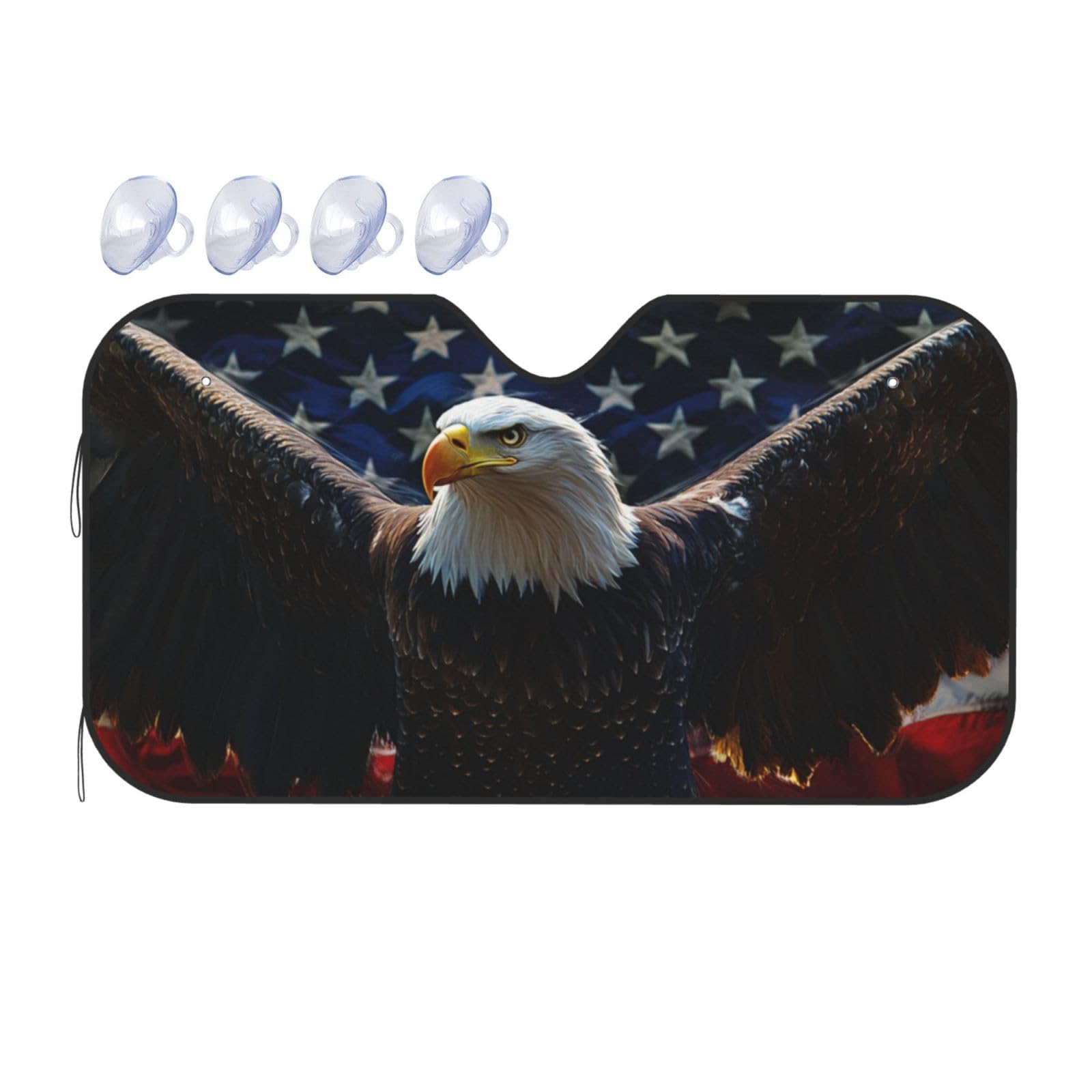 Amerikanische Adlerflagge USA Weißkopfseeadler Amerikanische Flagge Auto-Sonnenschutz für Auto, LKW, SUV – blockiert UV-Strahlen Sonne (S,130 x 70 cm) von ASDJHFABKY
