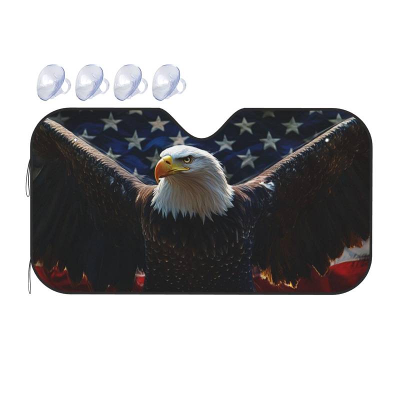 Amerikanische Adlerflagge USA Weißkopfseeadler Amerikanische Flagge Auto-Sonnenschutz für Auto, LKW, SUV – blockiert UV-Strahlen Sonne (S,130 x 70 cm) von ASDJHFABKY