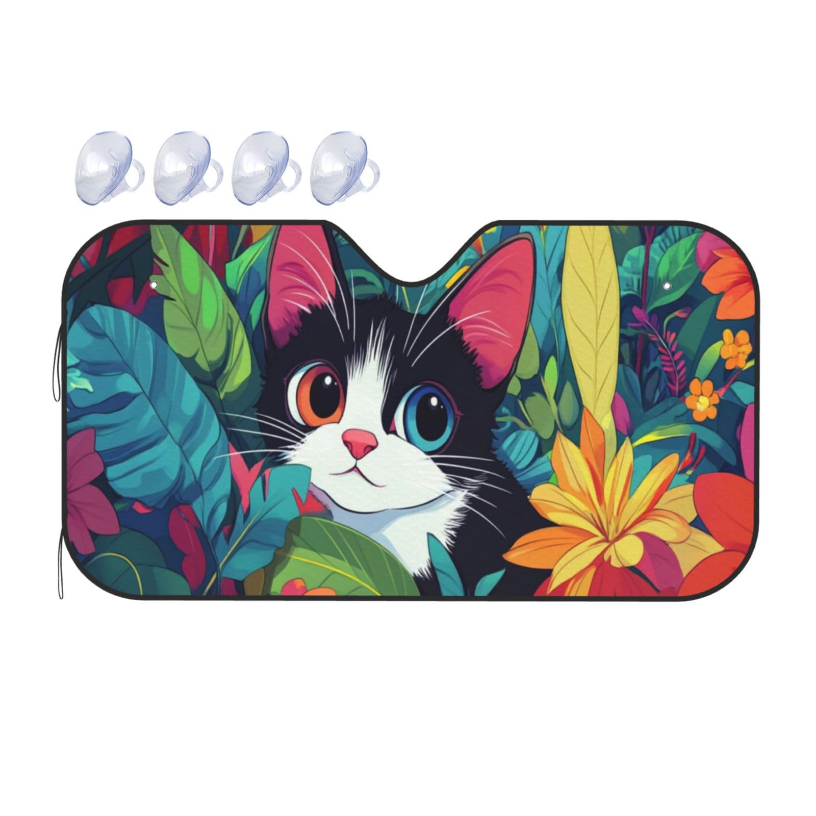 Auto-Sonnenschutz mit süßer Katze, schwarze Katze unter Blumen, für Auto, LKW, SUV, blockiert UV-Strahlen, Sonne, Größe S, 130 x 70 cm Auto-Sonnenschutz mit süßer Katze, schwarze Katze unter Blumen, für Auto, LKW, SUV, blockiert UV-Strahlen, Sonne, Größe S, 130 x 70 cm von ASDJHFABKY