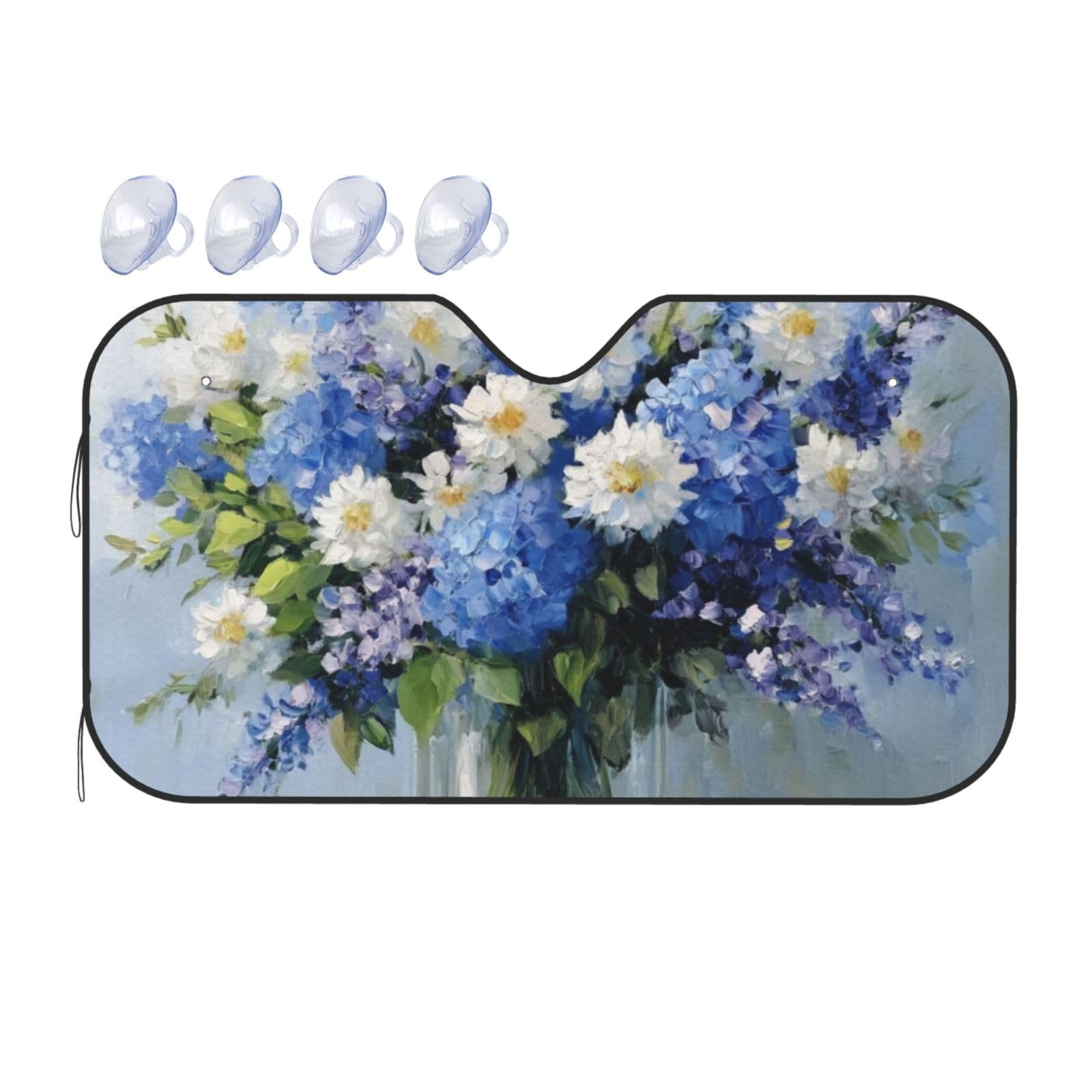Blaue und weiße Blume in Vase, Naturlandschaft, Auto-Sonnenschutz für Auto, LKW, SUV, blockiert UV-Strahlen, Sonne (S,130 x 70 cm) von ASDJHFABKY