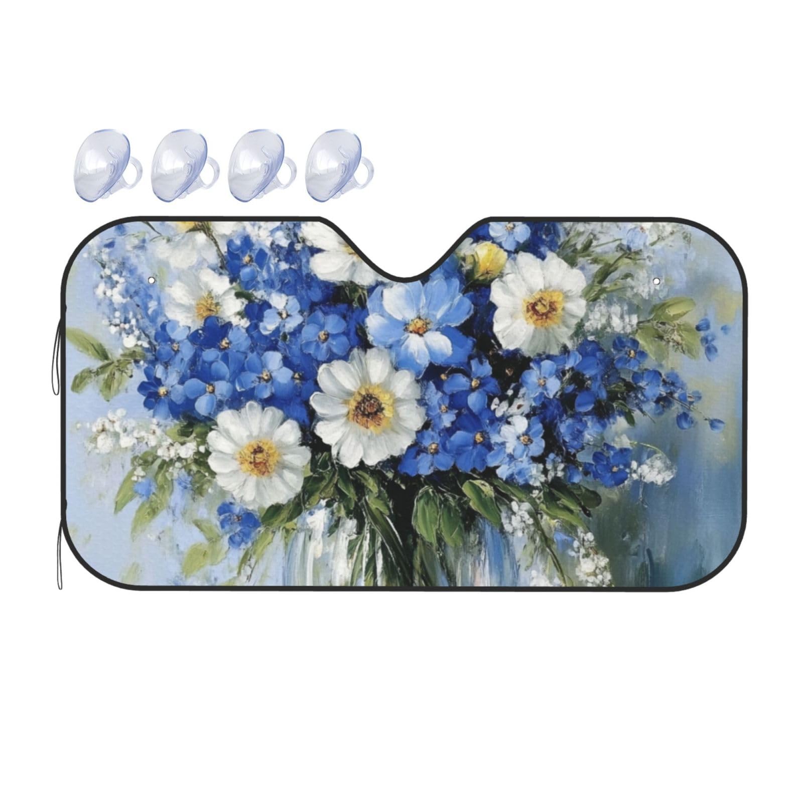 Blaue und weiße Blume in Vase, Naturlandschaft, Auto-Sonnenschutz für Auto, LKW, SUV, blockiert UV-Strahlen, Sonne (S,130 x 70 cm) von ASDJHFABKY