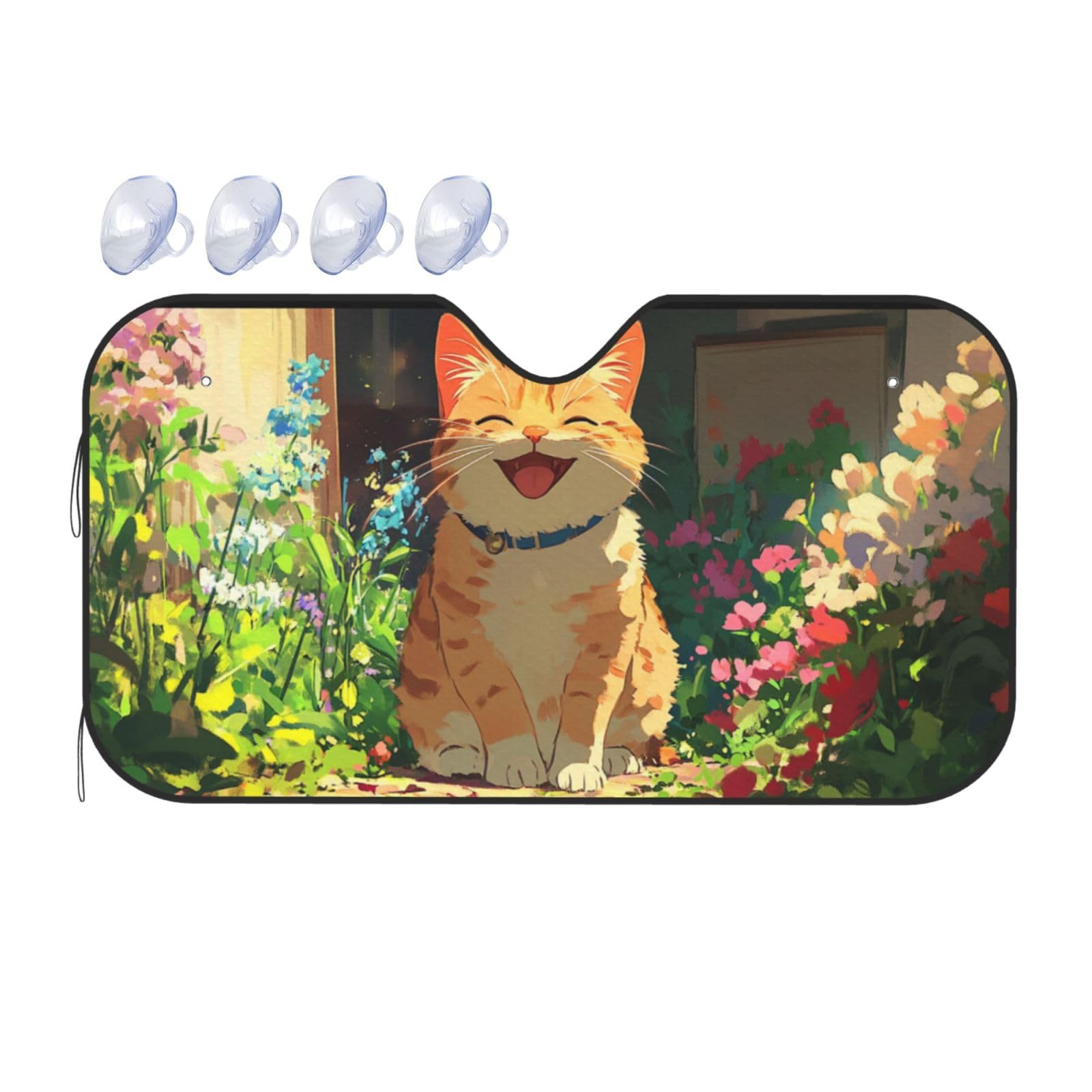 Happy Fat Cat Auto-Sonnenschutz für Auto, LKW, SUV – blockiert UV-Strahlen Sonne (S,130 x 70 cm) von ASDJHFABKY