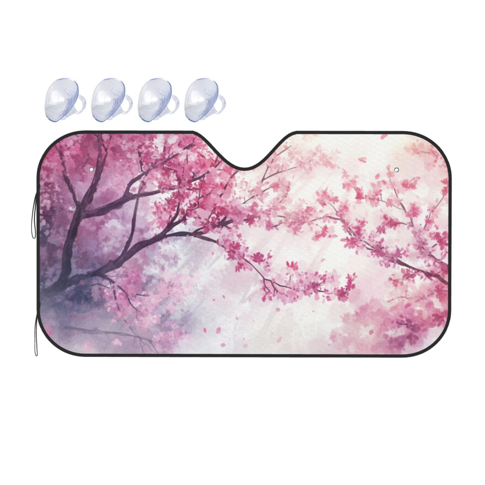 Kirschblüten Aquarell Pink Cherry Pink Cherry Auto-Sonnenschutz für Auto, LKW, SUV – blockiert UV-Strahlen Sonne (S,130 x 70 cm) von ASDJHFABKY
