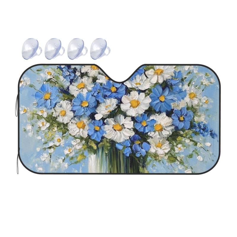 Nature Scenery Blaue und weiße Blume in Vase, Auto-Sonnenschutz für Auto, LKW, SUV, blockiert UV-Strahlen, Sonne, S, 130 x 70 cm von ASDJHFABKY