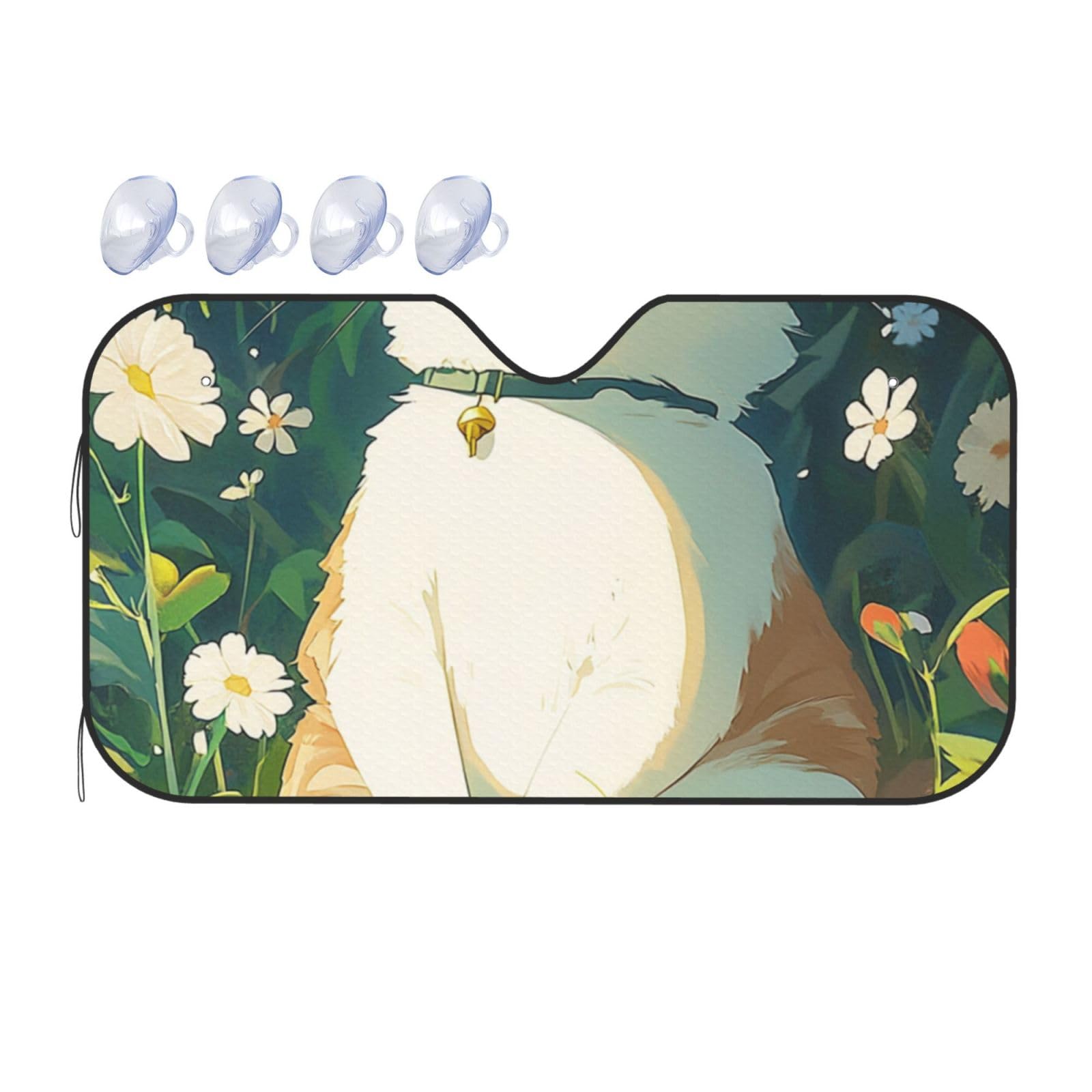 Niedliche Anime Katze Happy Cat Happy Fat Cat Auto-Sonnenschutz für Auto, LKW, SUV – blockiert UV-Strahlen Sonne (S,130 x 70 cm) von ASDJHFABKY