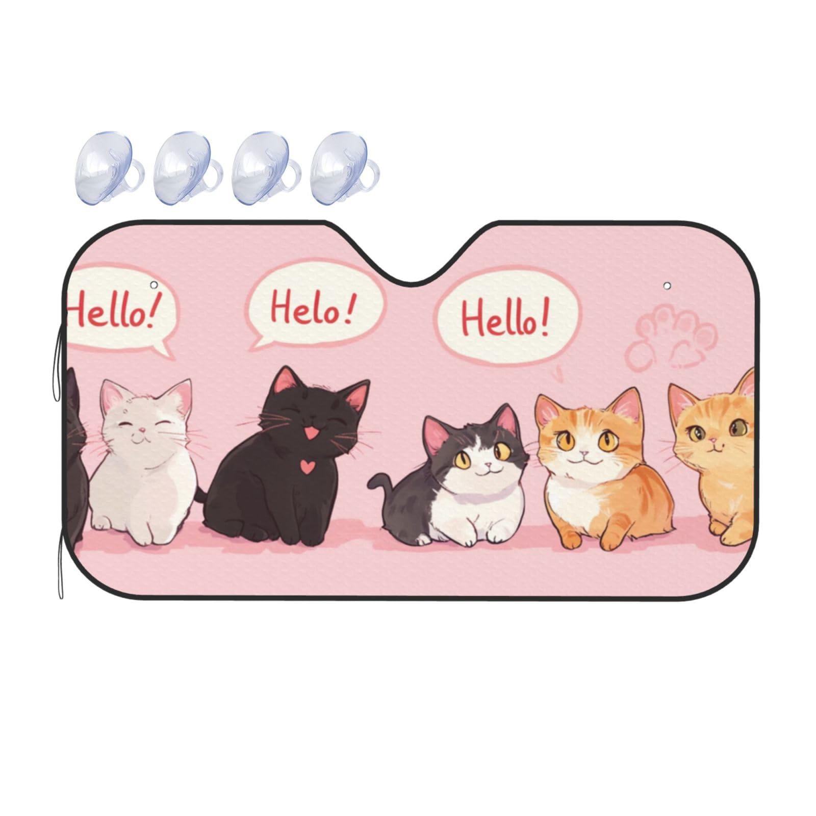 Niedliche Katzen, Cartoon-Katzen, Auto-Sonnenschutz für Auto, LKW, SUV – blockiert UV-Strahlen Sonne (S,130 x 70 cm) von ASDJHFABKY