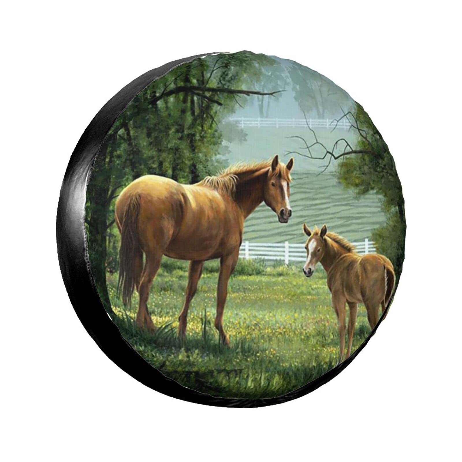 Tier-Stickerei, Gemälde, Pferde, Reifen-Taschen, Ersatzreifen-Abdeckung, wetterfest, universell passend für Reifendurchmesser von 68 - 74 cm von ASEELO