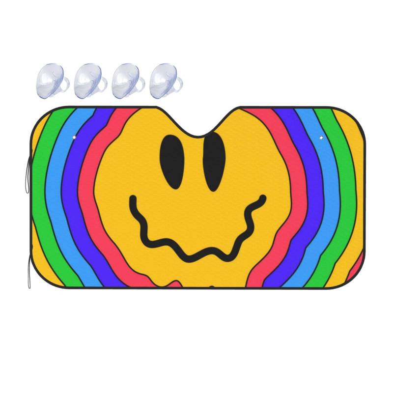 Acid Rainbow Smile Hippie psychedelisches Kunstwerk Auto-Sonnenschutz für Auto, LKW, SUV, blockiert UV-Strahlen, Sonnenblende, Größe S, 130 x 70 cm von ASKFNASDKMFN