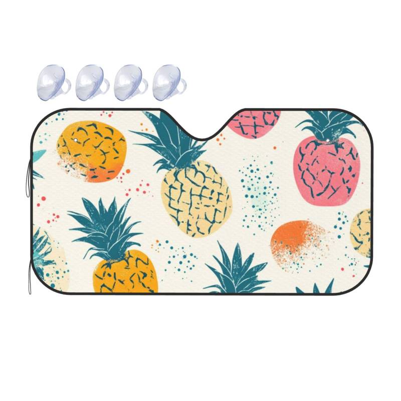 Aquarell Ananas Auto-Sonnenschutz für Auto, LKW, SUV, blockiert UV-Strahlen, Sonnenblende, Größe S, 130 x 70 cm von ASKFNASDKMFN