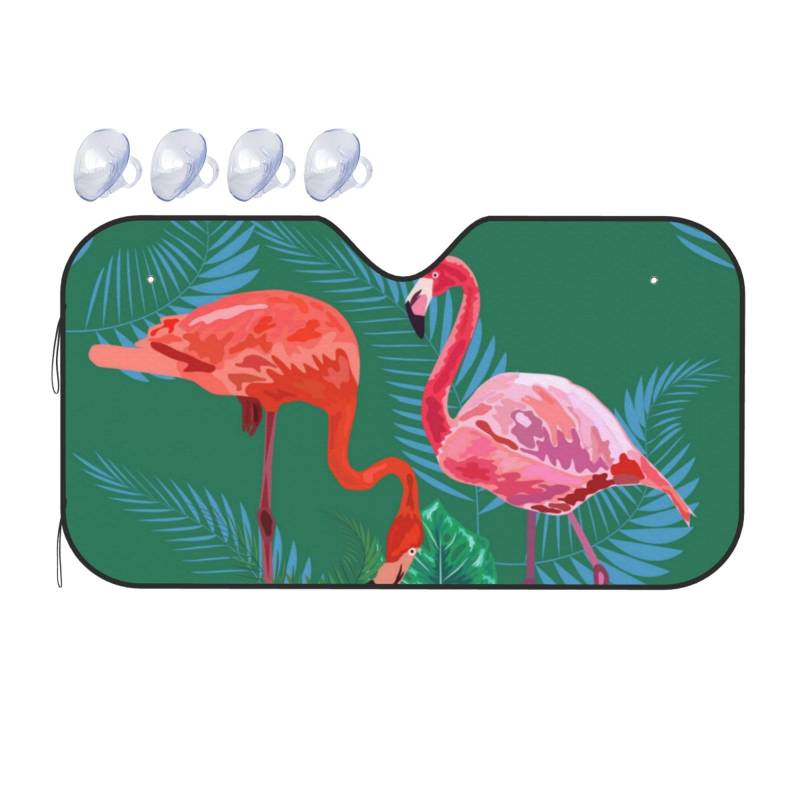 Auto-Sonnenschutz für Auto, LKW, SUV, Motiv: tropische Flamingos, tropische Blumen und Dschungelblätter, blockiert UV-Strahlen, Größe S, 130 x 70 cm von ASKFNASDKMFN