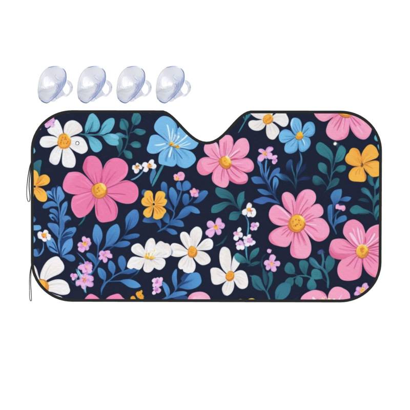 Auto-Sonnenschutz mit bunten Blumen für Auto, LKW, SUV, blockiert UV-Strahlen, Sonnenblende, Größe S, 130 x 70 cm von ASKFNASDKMFN