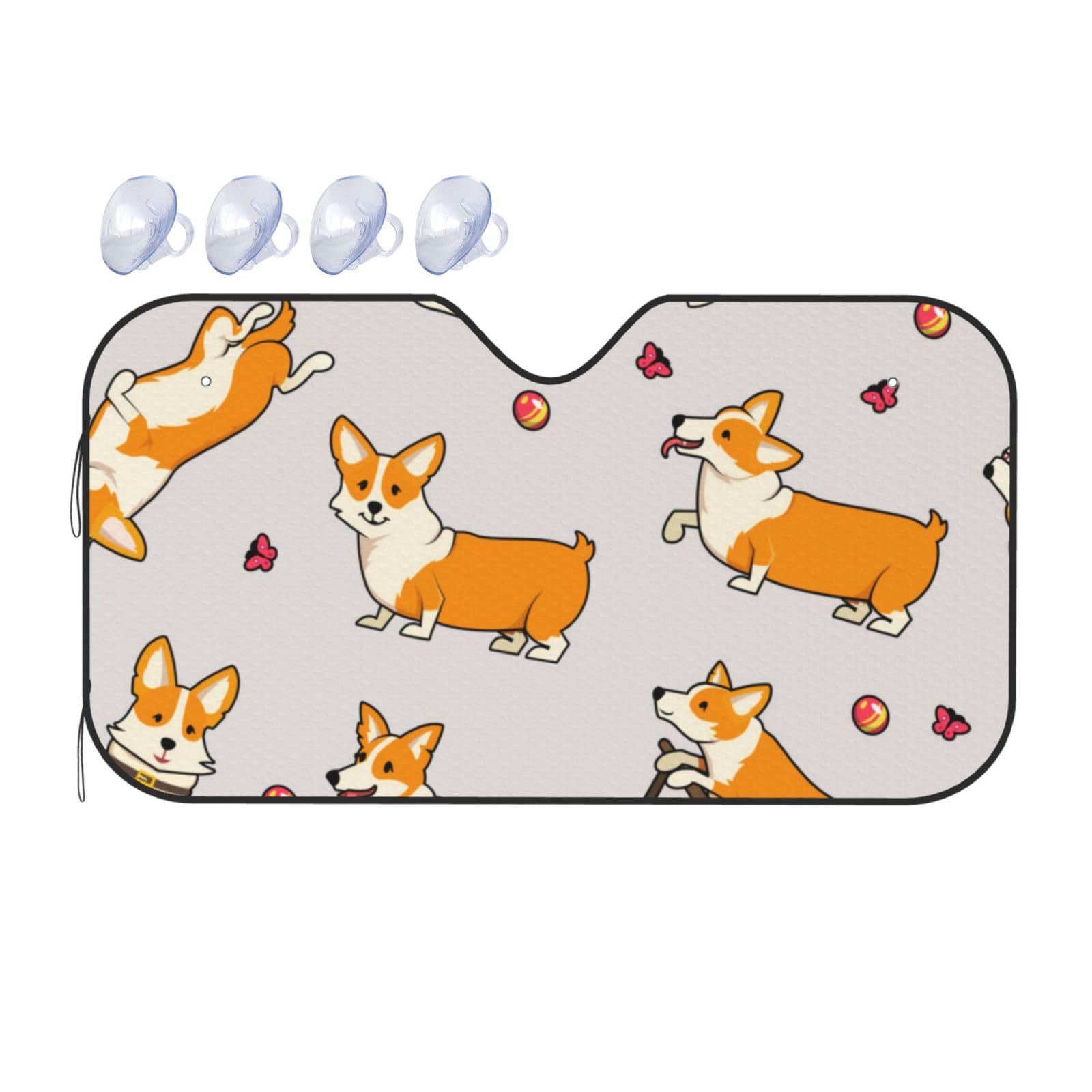 Süße Hunde walisischer Corgi Auto-Sonnenschutz für Auto, LKW, SUV – blockiert UV-Strahlen, Sonnenblende (S, 130 x 70 cm) von ASKFNASDKMFN