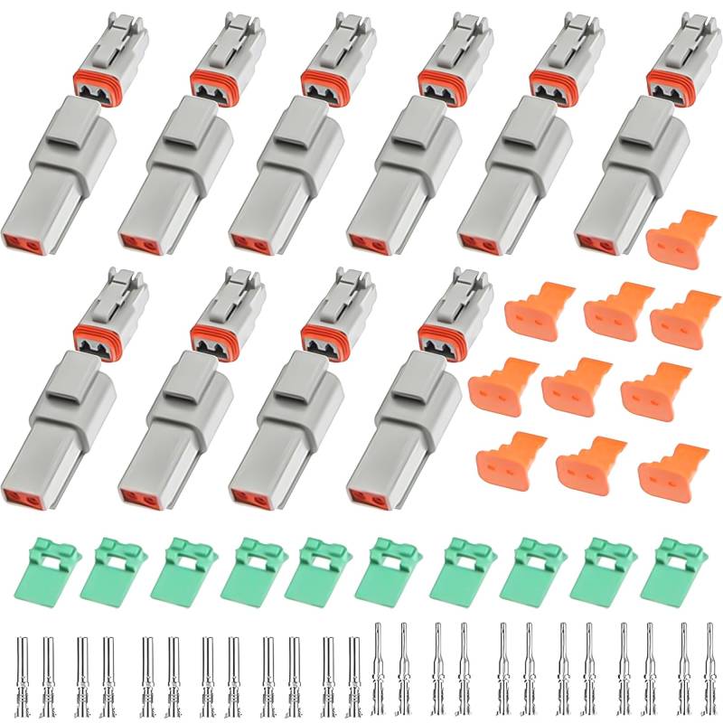 ASOFTY 10 Sets DT-Stecker-Set, Deutscher Stecker KFZ 2 Polig, DT06-2S/DT04-2P Deutsch Stecker, Wasserdichter Elektrischer Steckverbinder für Auto, LKW und Motorrad von ASOFTY