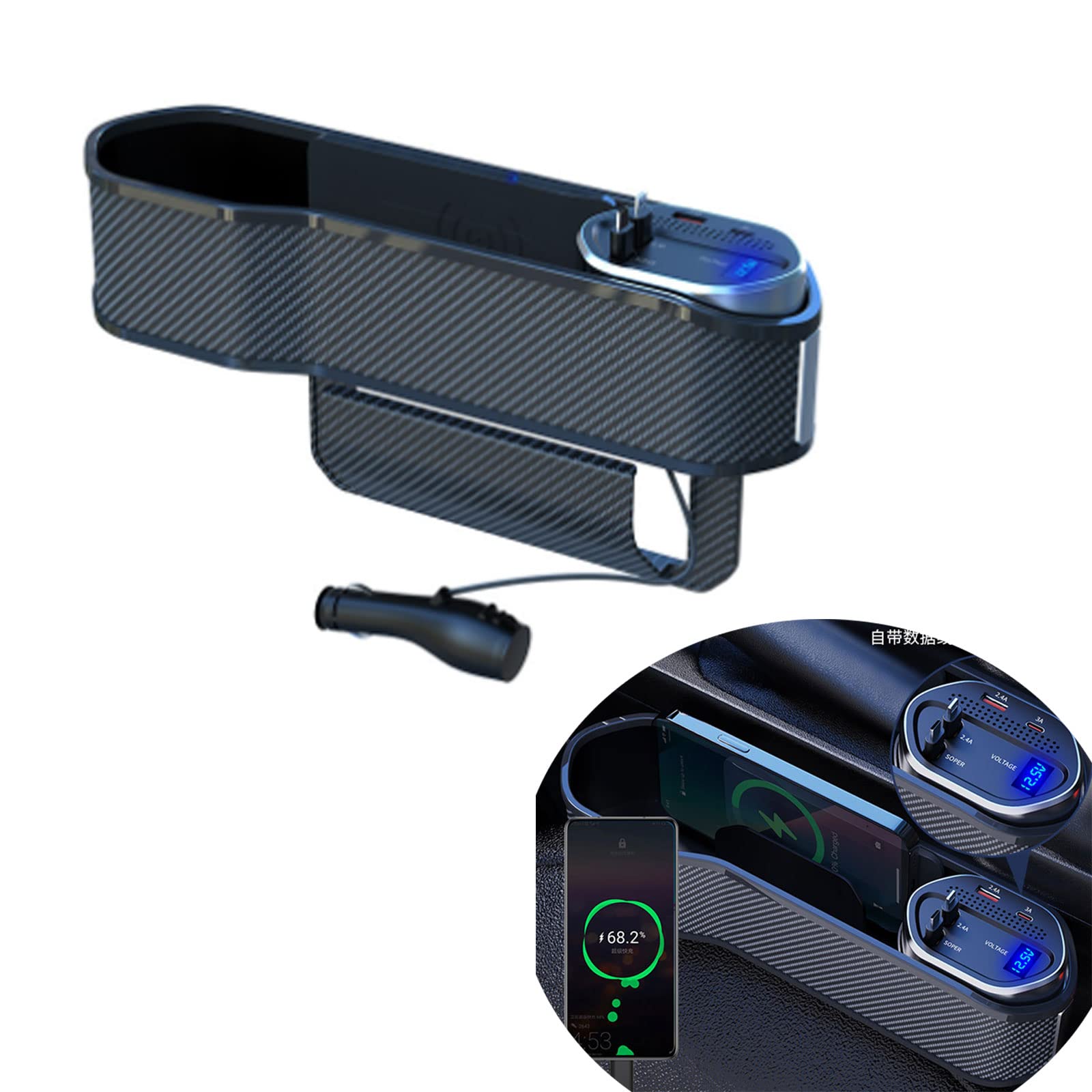 Universal Auto Sitzfüller Organizer mit Dual USB Ladebecher Halter 2 Ladekabel und kabelloses Ladegerät, Zigarettenanzünder Universal Auto Sitzfüller Organizer mit Dual USB Ladebecher Halter 2 Ladekabel und kabelloses Ladegerät, Zigarettenanzünder von ASVEGE