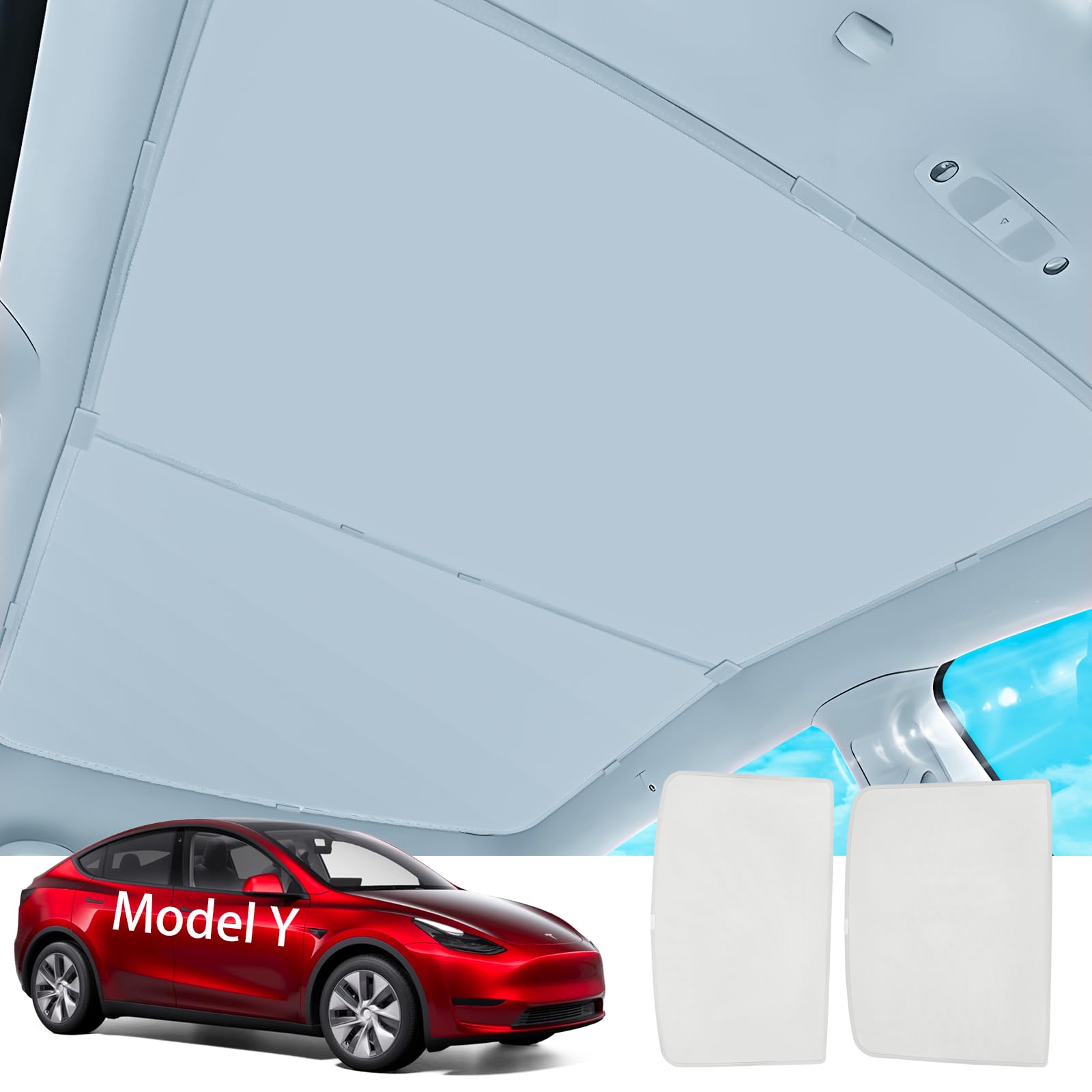 ASZSK Sonnenblende Glasdach für Tesla Model Y 2021-2024, Faltbarer Model Y Glas-Schiebedach-Sonnenschutz blockiert effektiv schädliche UV-Strahlen und reflektiert Wärme von ASZSK
