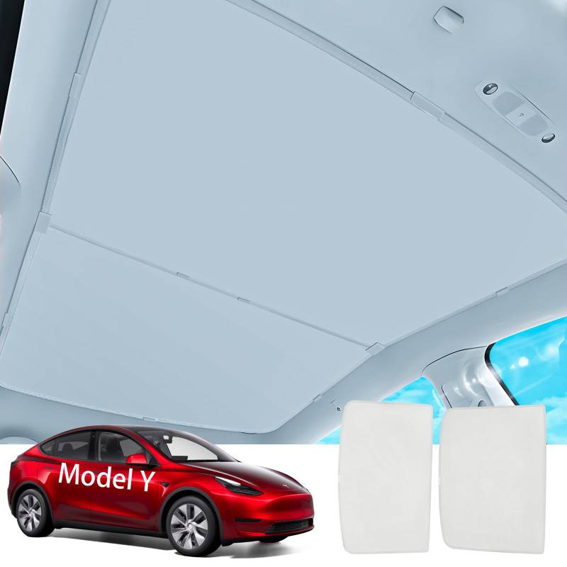 ASZSK Sonnenblende Glasdach für Tesla Model Y 2021-2024, Faltbarer Model Y Glas-Schiebedach-Sonnenschutz blockiert effektiv schädliche UV-Strahlen und reflektiert Wärme von ASZSK