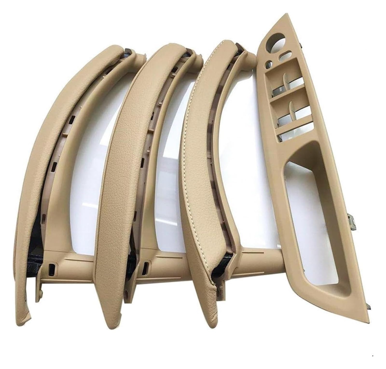 Innentürgriff Auto Für X5 X6 E70 E71 E72 2007-2013 Innenverkleidung Pull Trim Leder Außenbezug Set(Rhd Beige 7pcs Set) von ATACDVDYEU