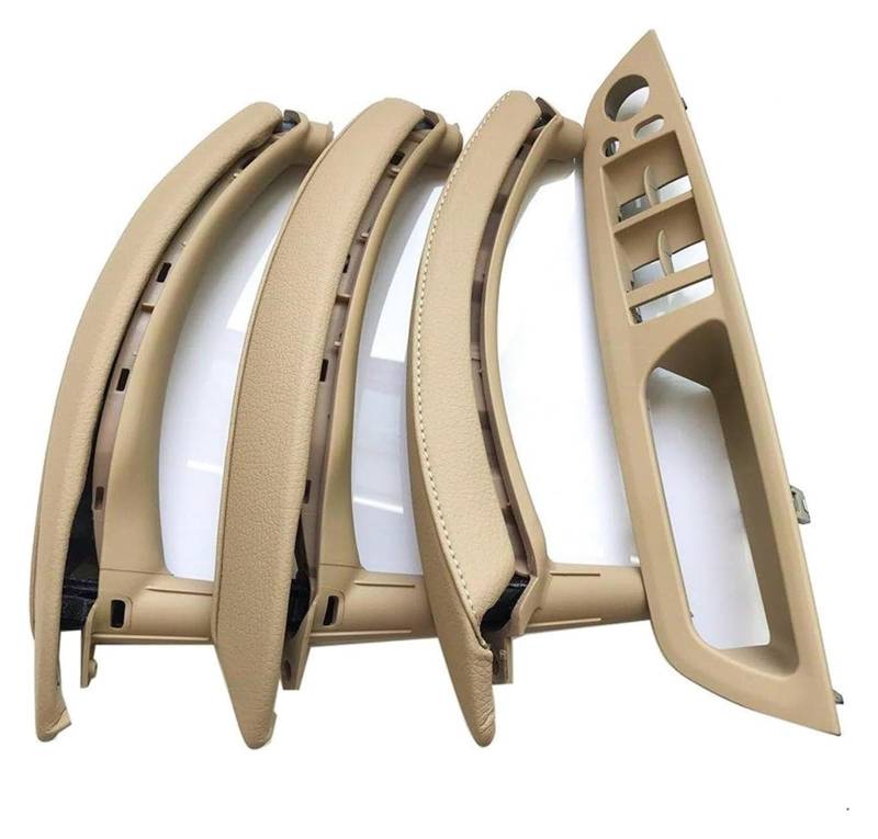 Innentürgriff Auto Für X5 X6 E70 E71 E72 2007-2013 Innenverkleidung Pull Trim Leder Außenbezug Set(Rhd Beige 7pcs Set) von ATACDVDYEU