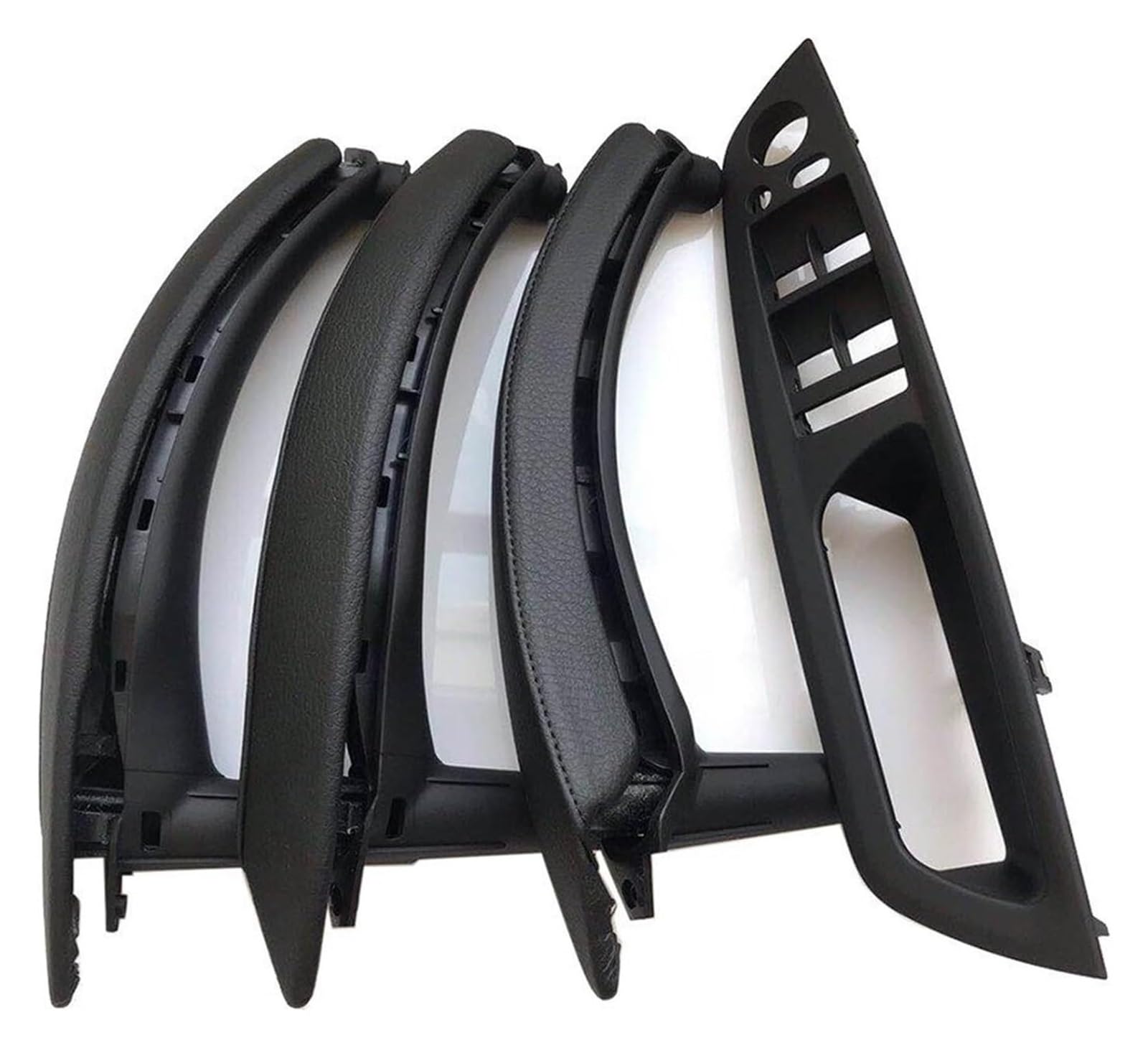 Innentürgriff Auto Für X5 X6 E70 E71 E72 2007-2013 Innenverkleidung Pull Trim Leder Außenbezug Set(Rhd Black 7pcs Set) von ATACDVDYEU