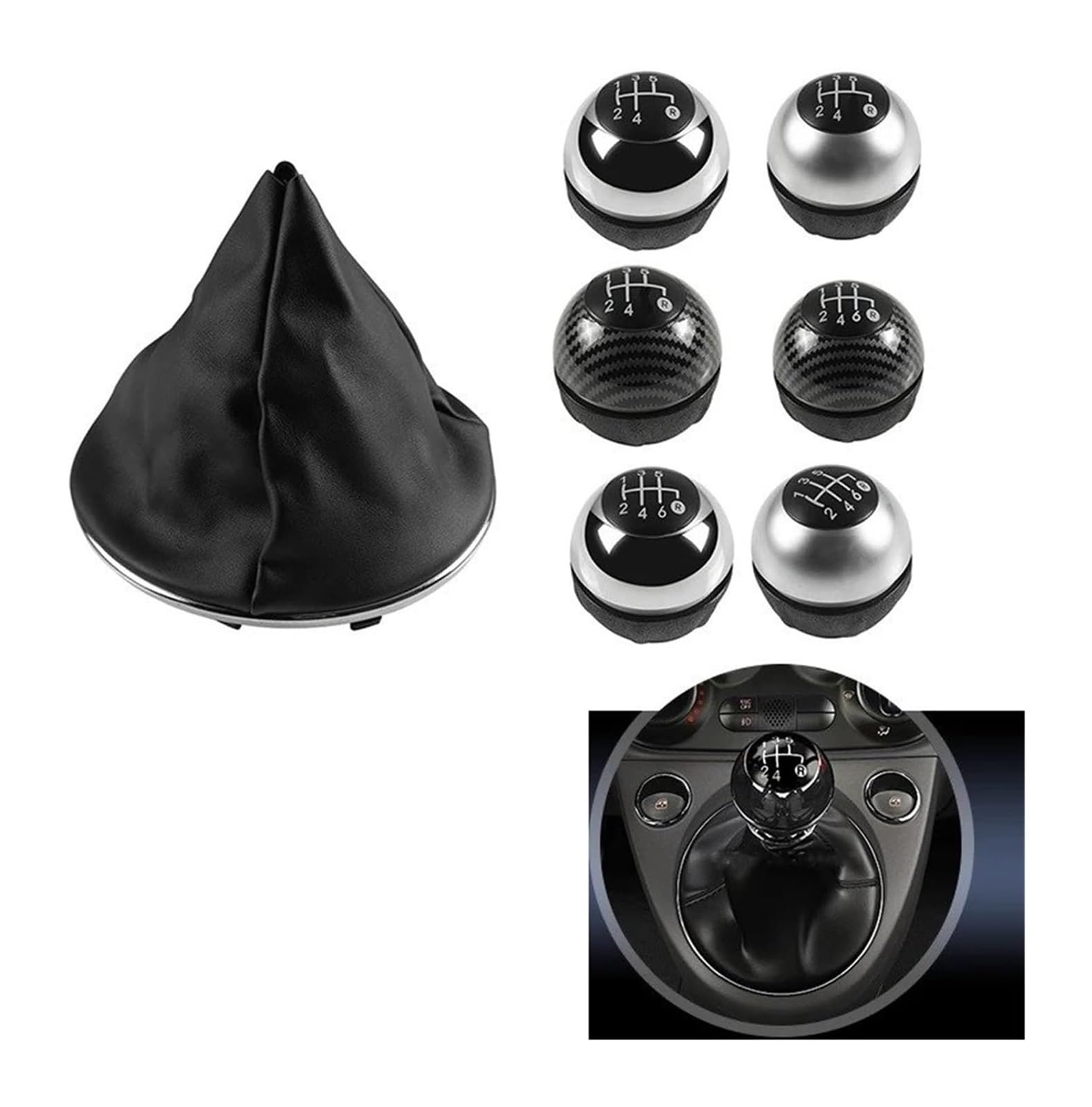 Manueller Schaltkopf Für Fiat 500 500C 2007-2018 5/6 Geschwindigkeit Auto Schaltknauf Hebel Kopf Handball Kappe(5 Speed Silver) von ATACDVDYEU