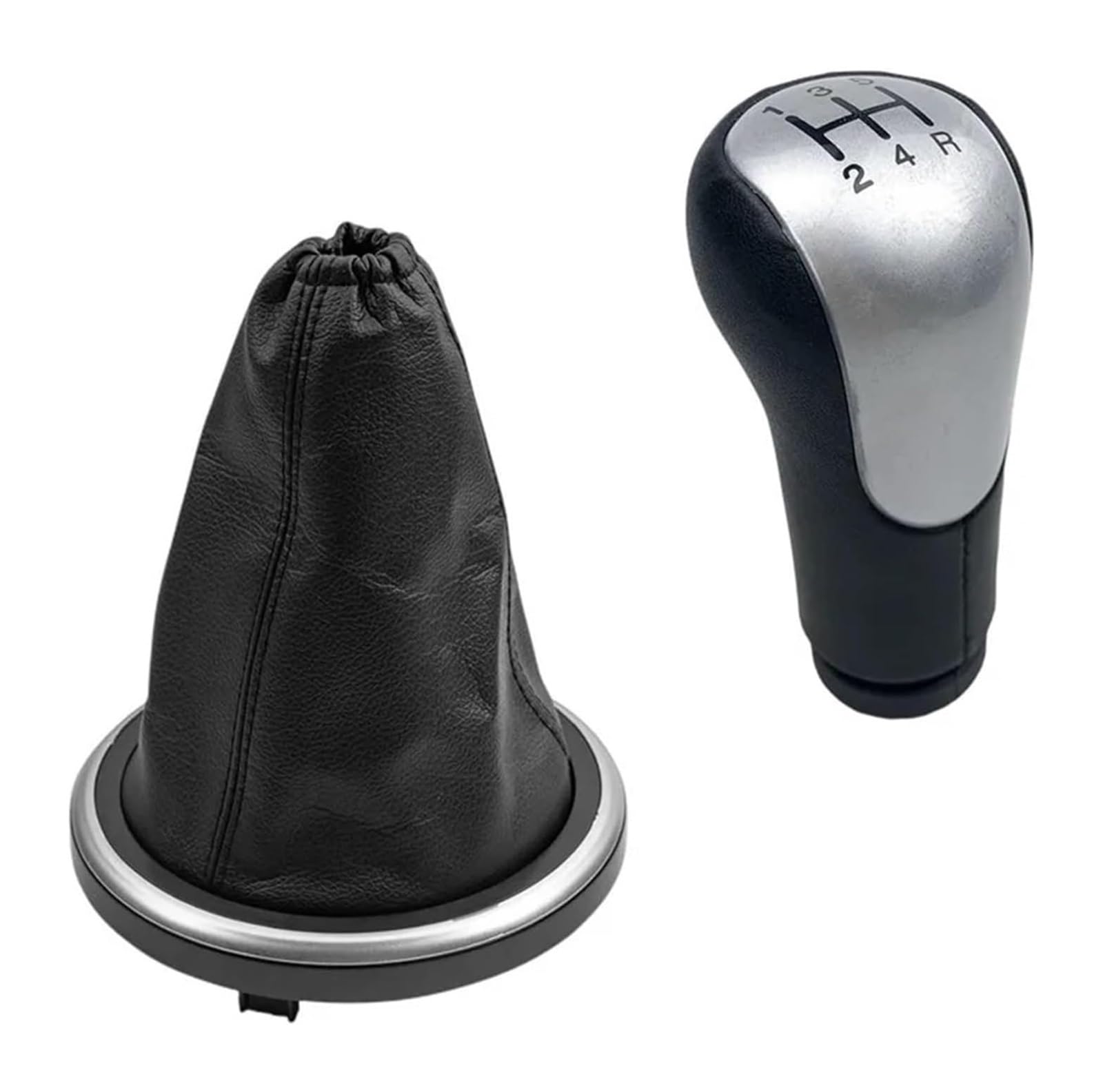 Manueller Schaltkopf Für Fiesta Für Fusion Für Transit Für Connect 2002 Leder Schaltknauf Schaltmanschette Kofferraumabdeckung Fallkappe Auto(5 Speed Silver Case) von ATACDVDYEU