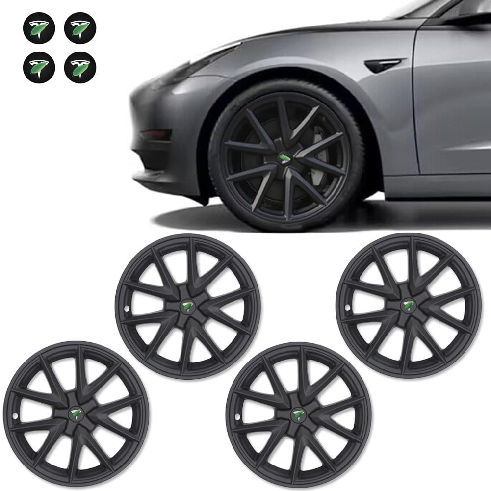 ATAIRSOFT Passend für 2017–2023 Tesla Model 3 Radkappen Radkappen 18 Zoll (4 Stück) Radkappen Ersatz Felgenschutz Autozubehör (Mattschwarz) von ATAIRSOFT