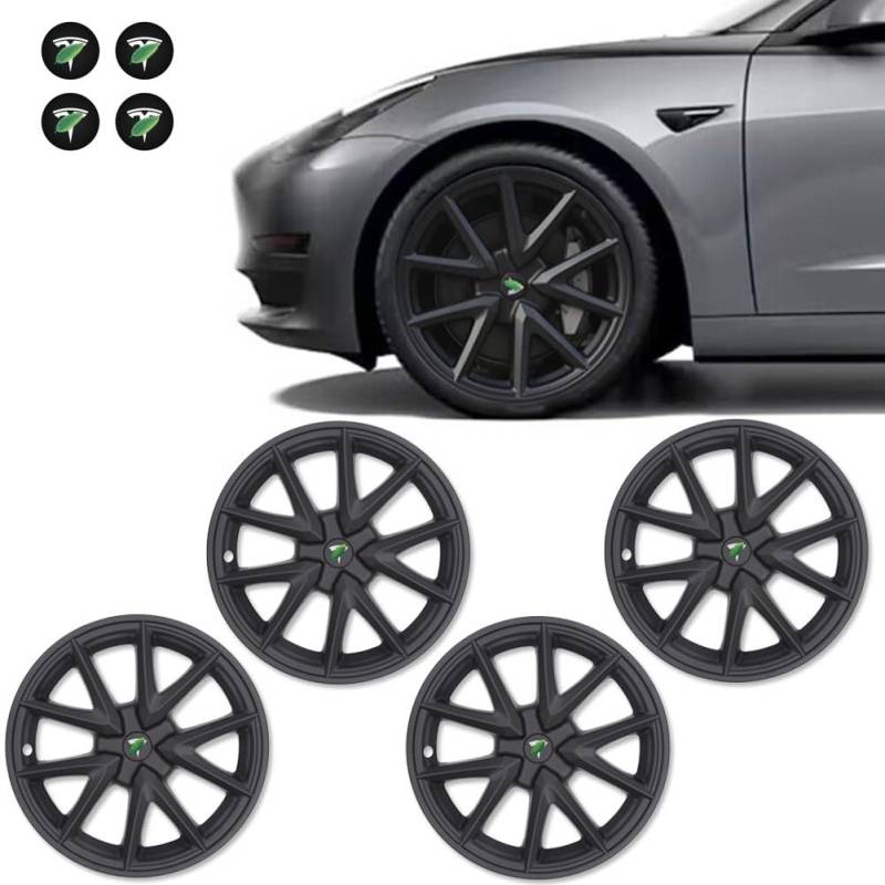ATAIRSOFT Passend für 2017–2023 Tesla Model 3 Radkappen Radkappen 18 Zoll (4 Stück) Radkappen Ersatz Felgenschutz Autozubehör (Mattschwarz) von ATAIRSOFT
