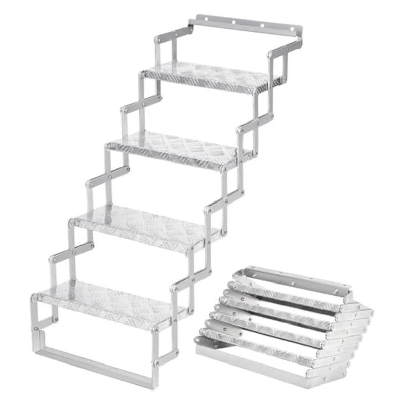 ATATKRT Aluminium-Scherentreppe, 4-stufige Außentreppe for Wohnmobile, 18 breite Wohnmobiltreppe mit Rutschfester Oberfläche, tragbare Außentreppe von ATATKRT