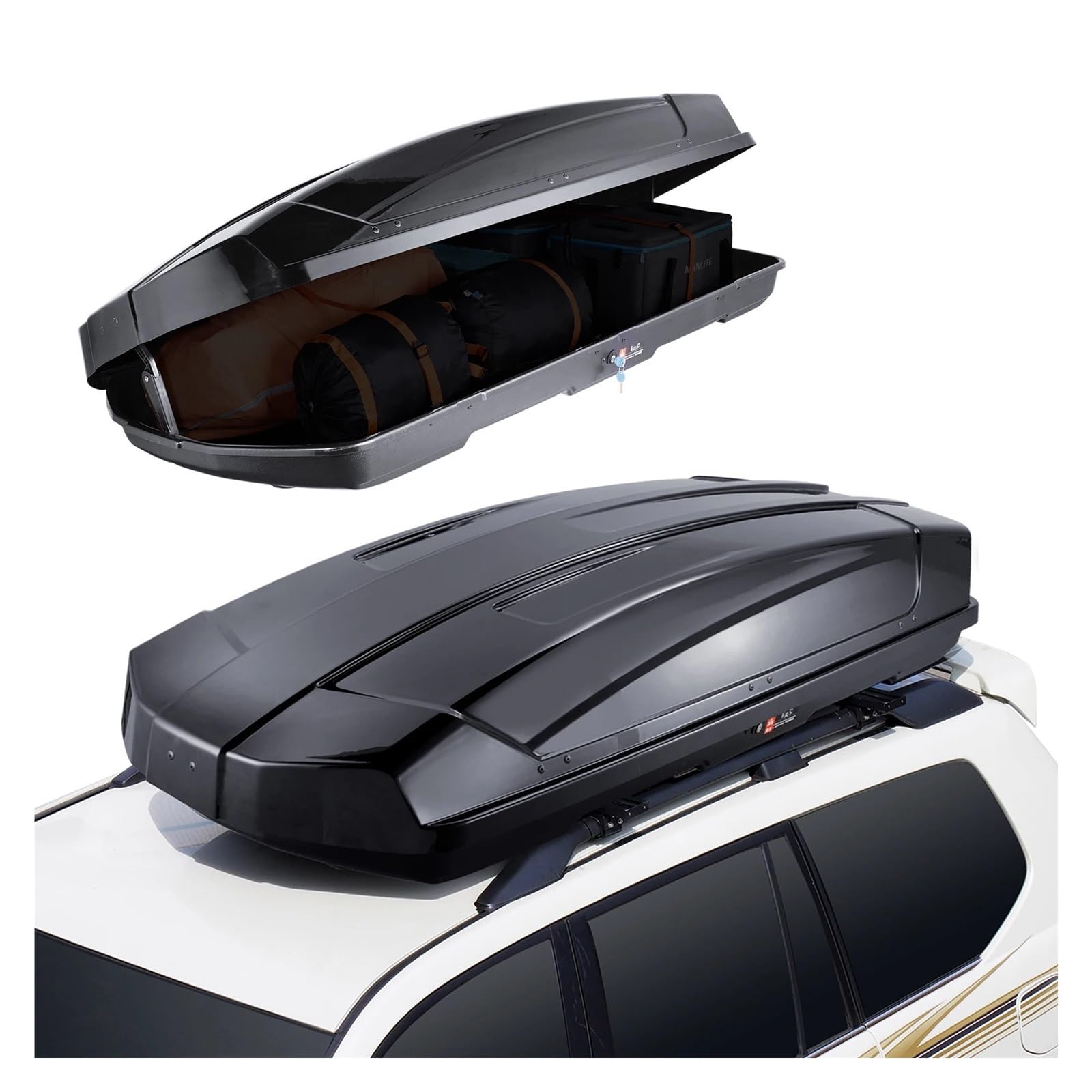 ATATKRT Dachgepäckträger 8/11/14/18/22 Kubikfuß ABS-Hartschalen-Dachbox Passend for die meisten Querträger for PKW-Kombi-SUV Schwarz(18 cu.ft) von ATATKRT