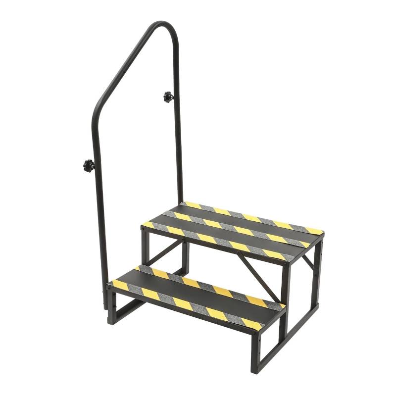 ATATKRT Wohnmobiltreppe mit Handlauf, 2-stufige stabile Plattform for Wohnwagenanhänger, rutschfestes, kompaktes Design mit Reflektorstreifen, tragbare, einfach zu installierende Außentreppe, for den von ATATKRT