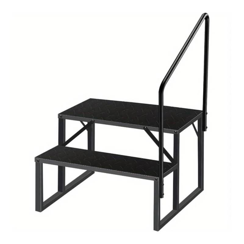 ATATKRT Wohnmobiltreppe mit Handlauf, stabile 2-stufige Plattform for Wohnwagenanhänger, rutschfestes, kompaktes Design, leicht zu installierende Außentreppe, for hohe Beanspruchung geeignet von ATATKRT