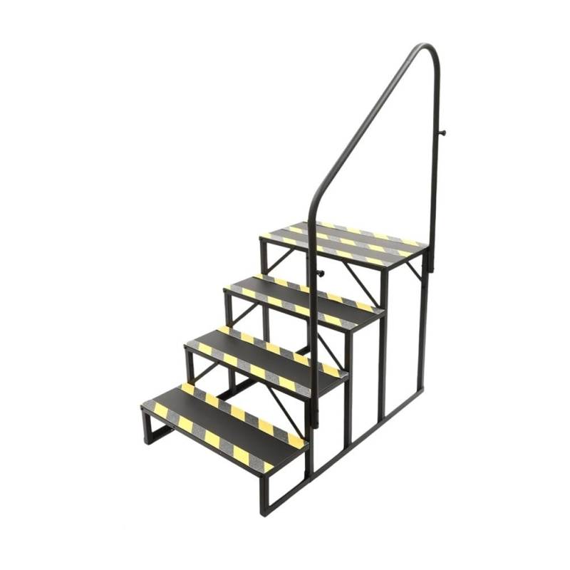ATATKRT Wohnmobiltreppe mit Handlauf und Reflektorstreifen, stabile 4-stufige Plattform for Wohnwagenanhänger, rutschfestes, kompaktes Design, tragbare, einfach zu installierende Außentreppe, for den von ATATKRT