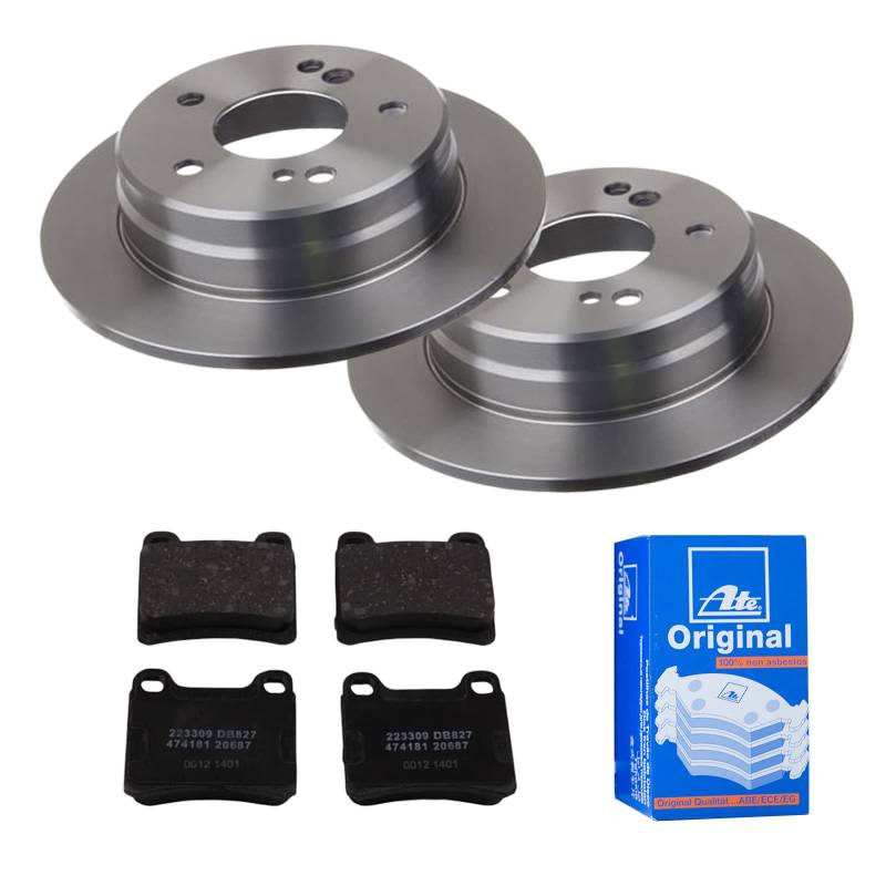 ATE Bremsen-Set 2 Bremsscheiben + Bremsbeläge Ø258 Einbau Hinten Bremsscheiben-Set Scheibenbremsen passend für Mercedes W124 100-Klasse W202 von ATE Bundle