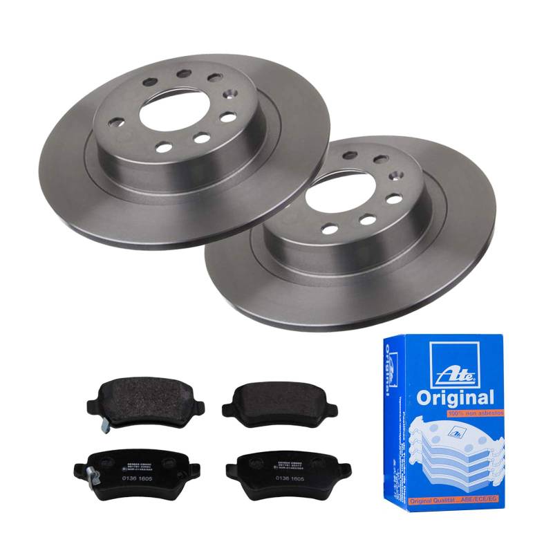 ATE Bremsen-Set 2 Bremsscheiben + Bremsbeläge Einbau Hinterachse Bremsscheiben-Set Scheibenbremsen IJF141G150 passend für Opel Astra H A04 Zafira B A05 von ATE Bundle