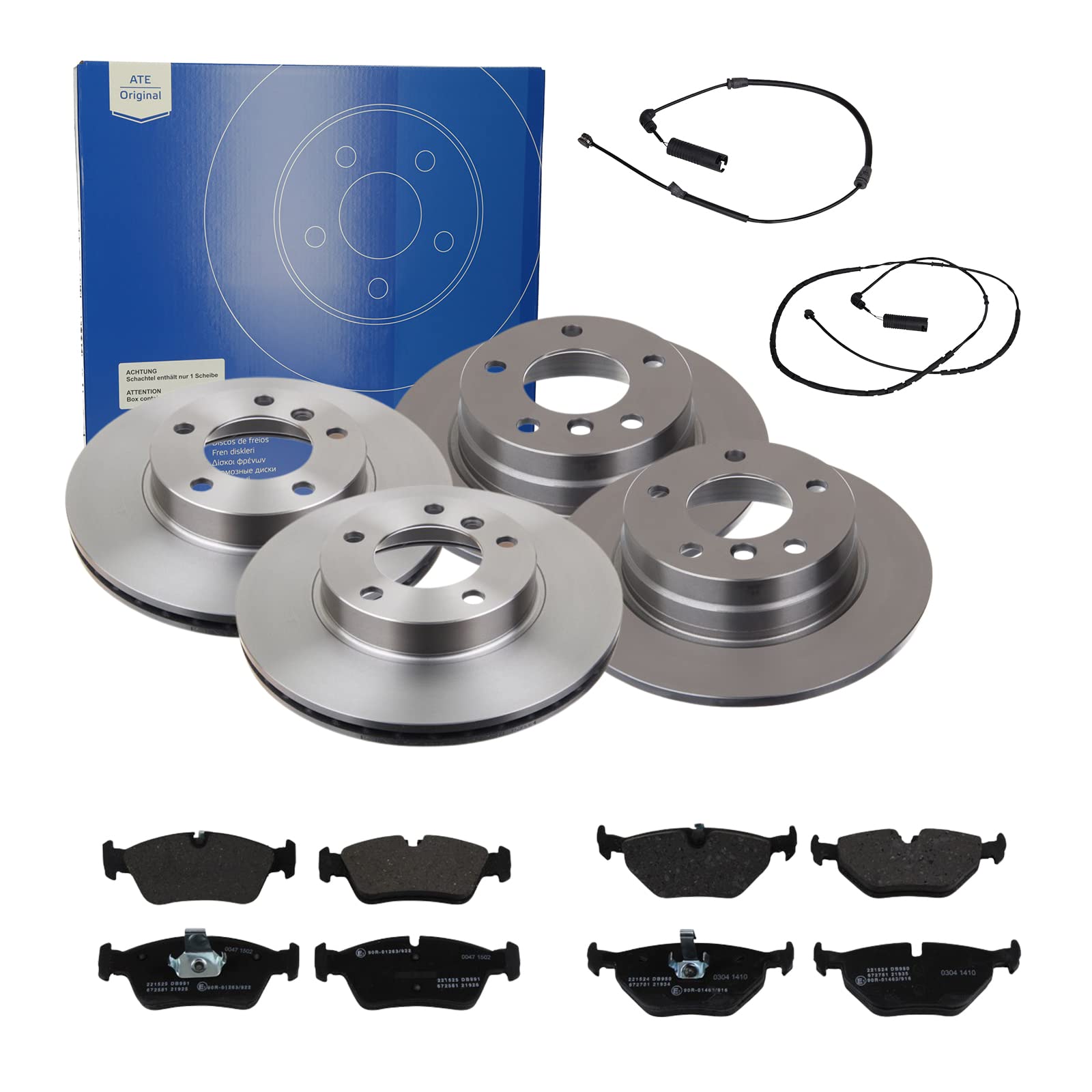ATE Bremsen-Set 2 Bremsscheiben + Bremsbeläge Einbau Vorne Hinten Bremsscheiben-Set Scheibenbremsen passend für BMW 3 E46 3 Compact E46 ATE Bremsen-Set 2 Bremsscheiben + Bremsbeläge Einbau Vorne Hinten Bremsscheiben-Set Scheibenbremsen passend für BMW 3 E46 3 Compact E46 von ATE Bundle