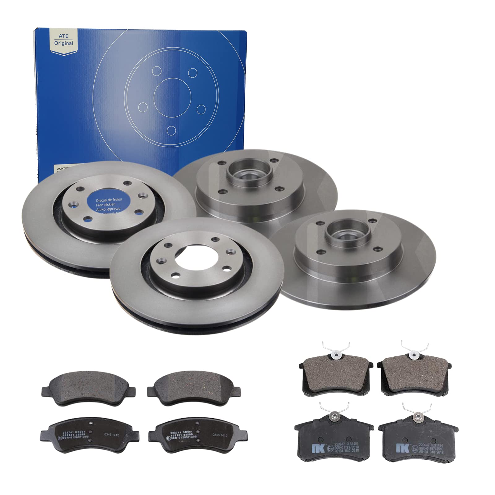 ATE Bremsen-Set 2 Bremsscheiben + Bremsbeläge Einbau Vorne Hinten Bremsscheiben-Set Scheibenbremsen passend für Citroen C3 3 SX Peugeot 208 1 von ATE Bundle